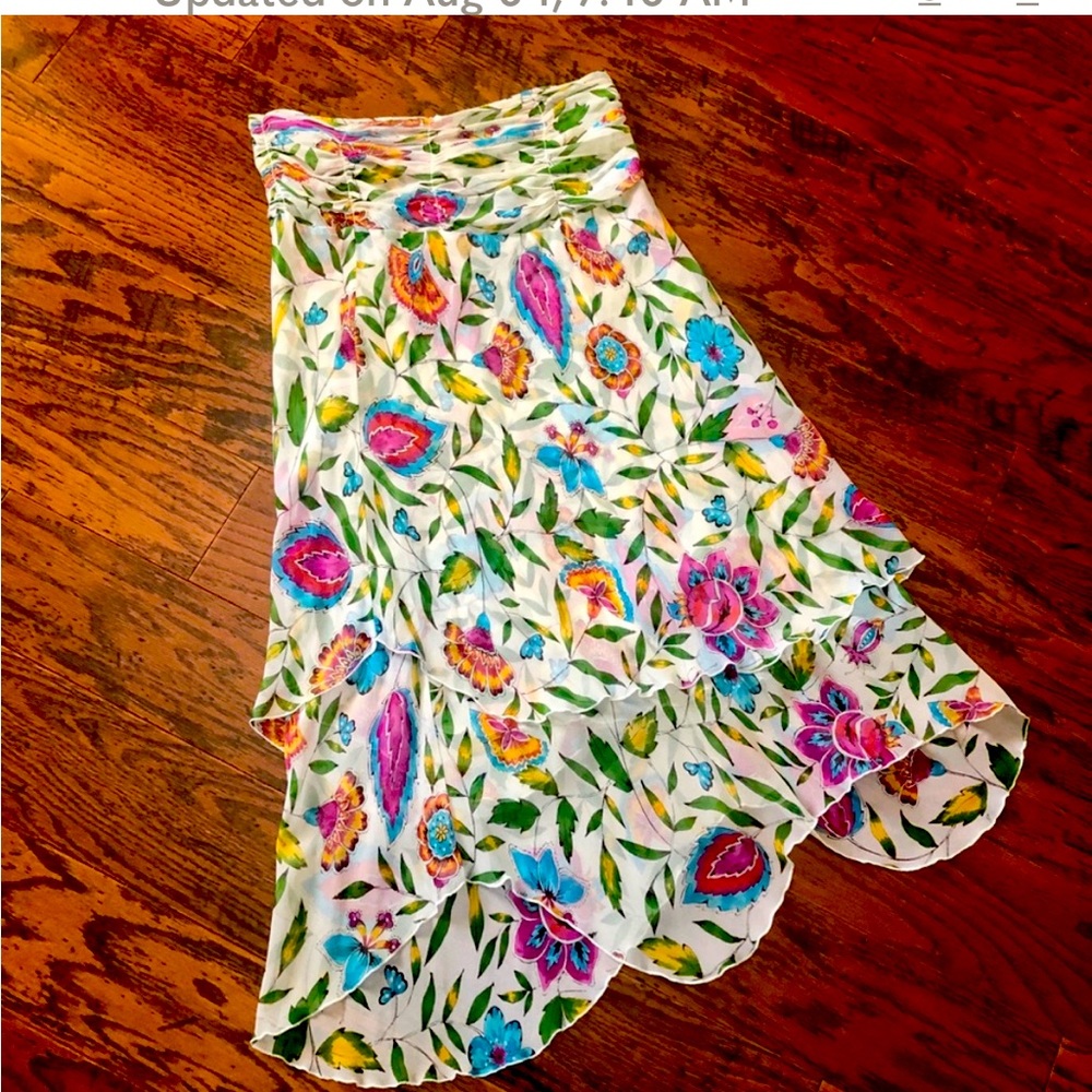 Vintage DvF Tiered & Ruffled Floral Silk Skirt